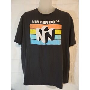N64 2021 Large Logo Black Short Sleeve T-Shirt Size 2XL Nintendo 64 Throwback